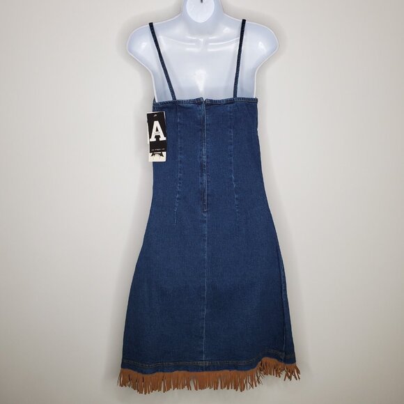 A List By Wrapper Womens Denim Turquoise Beaded Fringe Dress Size M Western Y2K - Picture 4 of 11